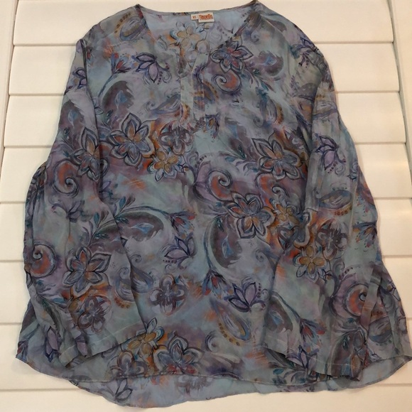 Tianello 100% silk, long sleeve, floral, print blouse - Picture 2 of 12